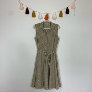 Larry Levine Fit & Flare Tan White Polka Dot Midi Dress Large